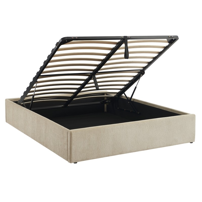 Lit coffre MARCY tissu chenille grege 160x200 sommier inclus