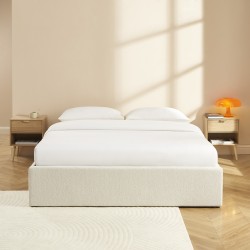 Lit coffre MARCY tissu chenille beige 160x200 sommier inclus