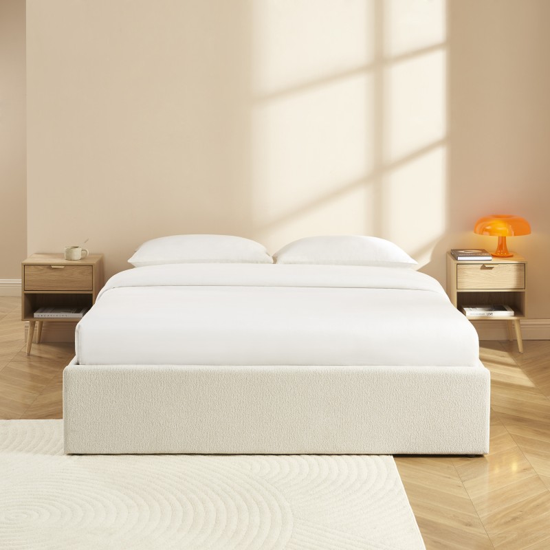 Lit coffre MARCY tissu chenille beige 160x200 sommier inclus