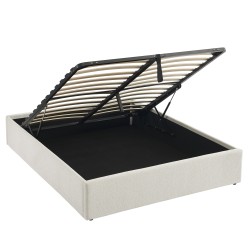 Lit coffre MARCY tissu chenille beige 160x200 sommier inclus