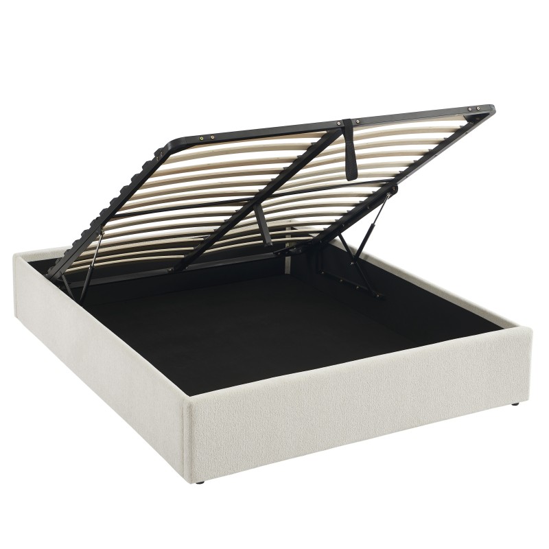 Lit coffre MARCY tissu chenille beige 160x200 sommier inclus