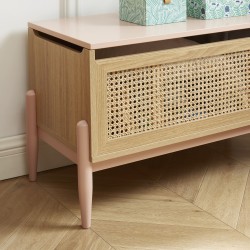 Coffre à jouet PABLO rose et cannage rotin