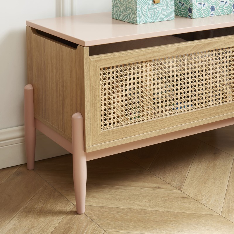 Coffre à jouet PABLO rose et cannage rotin