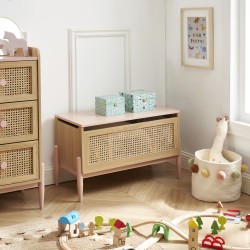 Coffre à jouet PABLO rose et cannage rotin