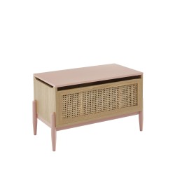 Coffre à jouet PABLO rose et cannage rotin