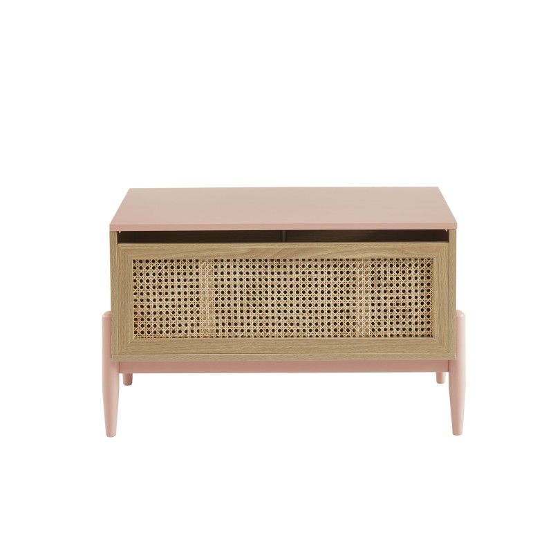 Coffre à jouet PABLO rose et cannage rotin