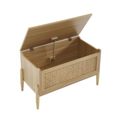 Coffre à jouet PABLO effet chêne et cannage rotin