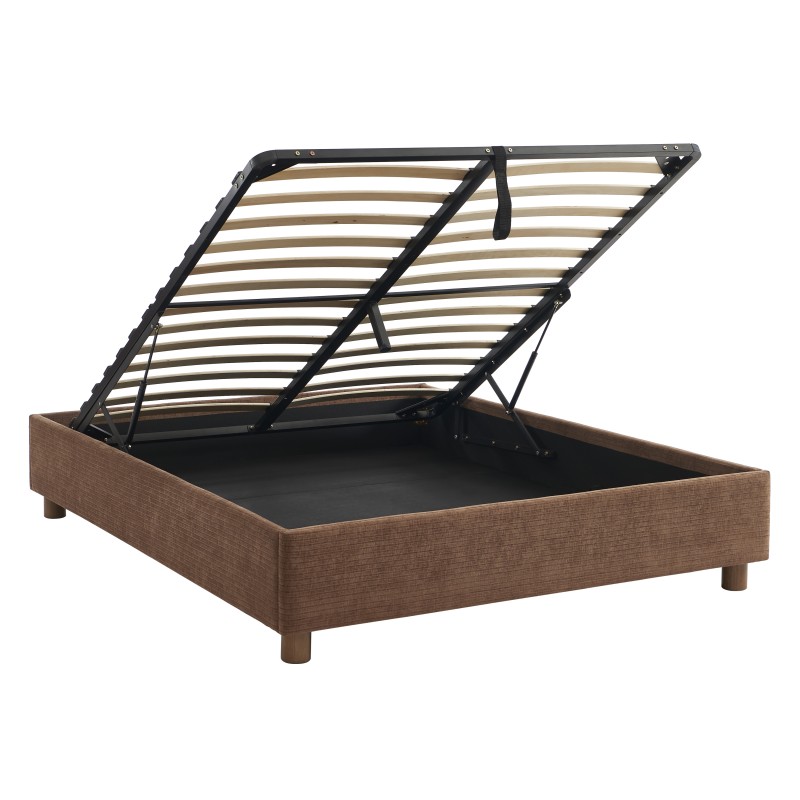 Lit coffre KORALL tissu bouclettes écru 160x200 sommier