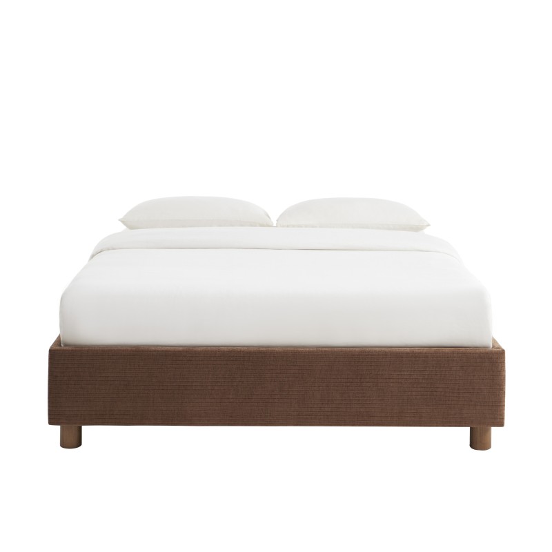 Lit coffre KORALL tissu bouclettes écru 160x200 sommier
