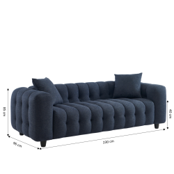 Canapé droit TOBI 3 places en tissu bleu