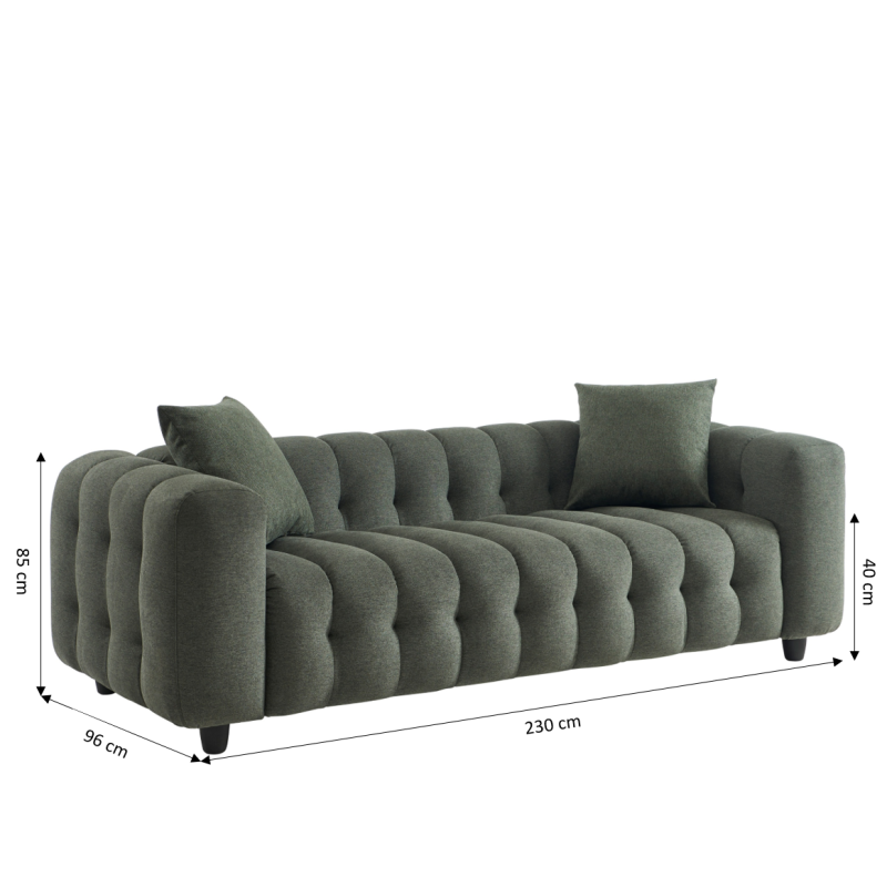 Canapé droit TOBI 3 places en tissu vert
