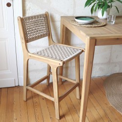 Lot de 2 tabourets de bar intérieur/extérieur KUTA bois d'acacia et corde H66 cm