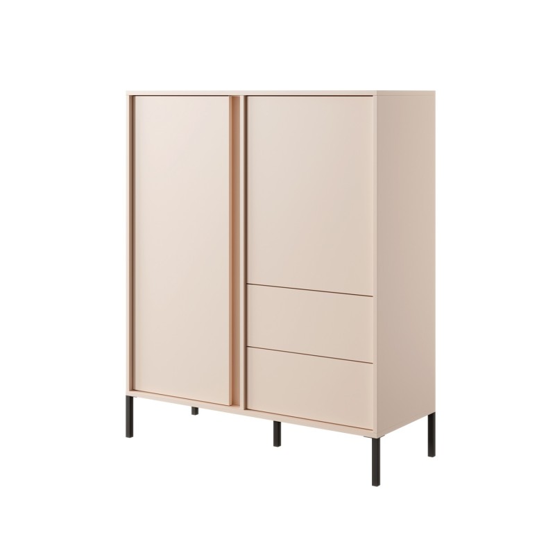 Buffet haut HULDA beige 2 portes 2 tiroirs 104cm