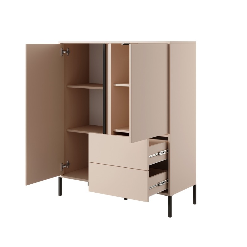 Buffet haut HULDA beige 2 portes 2 tiroirs 104cm