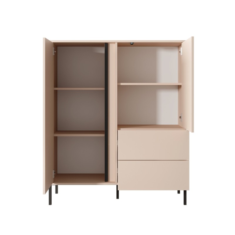 Buffet haut HULDA beige 2 portes 2 tiroirs 104cm
