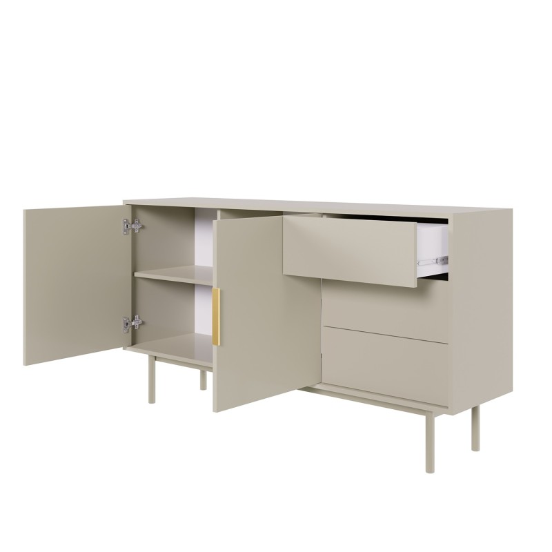 Buffet JONA coloris cachemire 2 portes 3 tiroirs 154cm