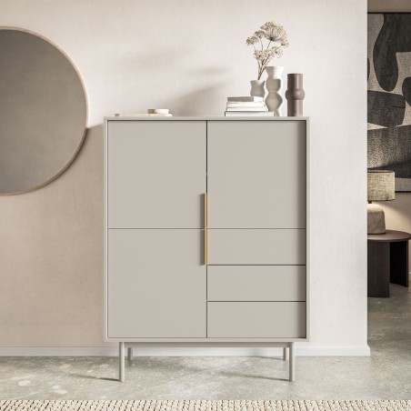 Buffet JONA coloris cachemire 3 portes 3 tiroirs 104cm