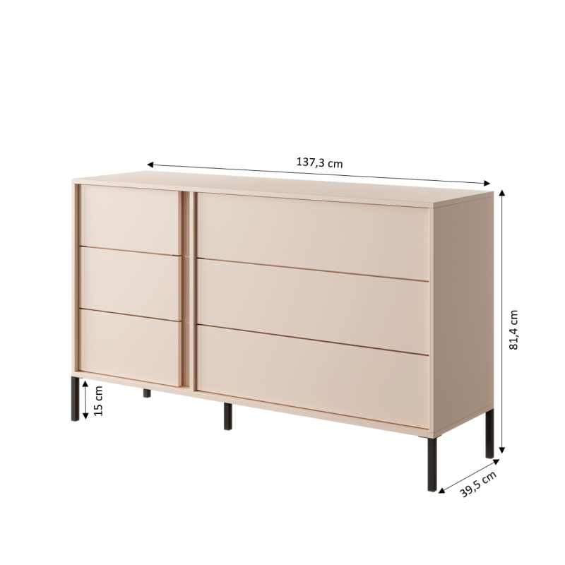 Commode 6 tiroirs HULDA beige 137cm