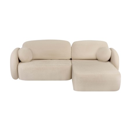 Canapé d'angle droit convertible CARLOTTA 4 places tissu bouclette grège
