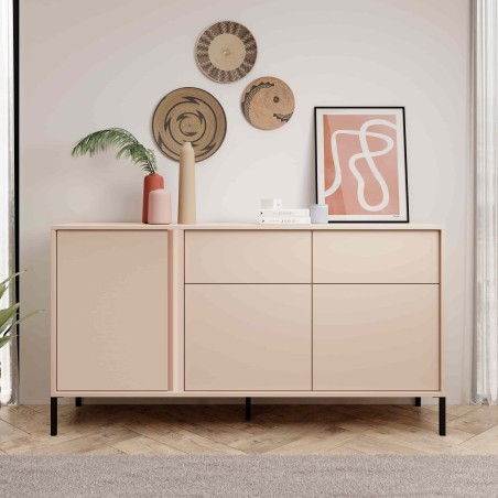 Buffet HULDA beige 3 portes 2 tiroirs 153cm