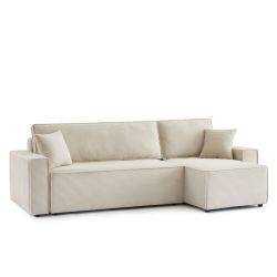 Canapé d'angle convertible et réversible 4 places ZOLA velours côtelé beige