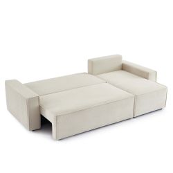 Canapé d'angle convertible et réversible 4 places ZOLA velours côtelé beige