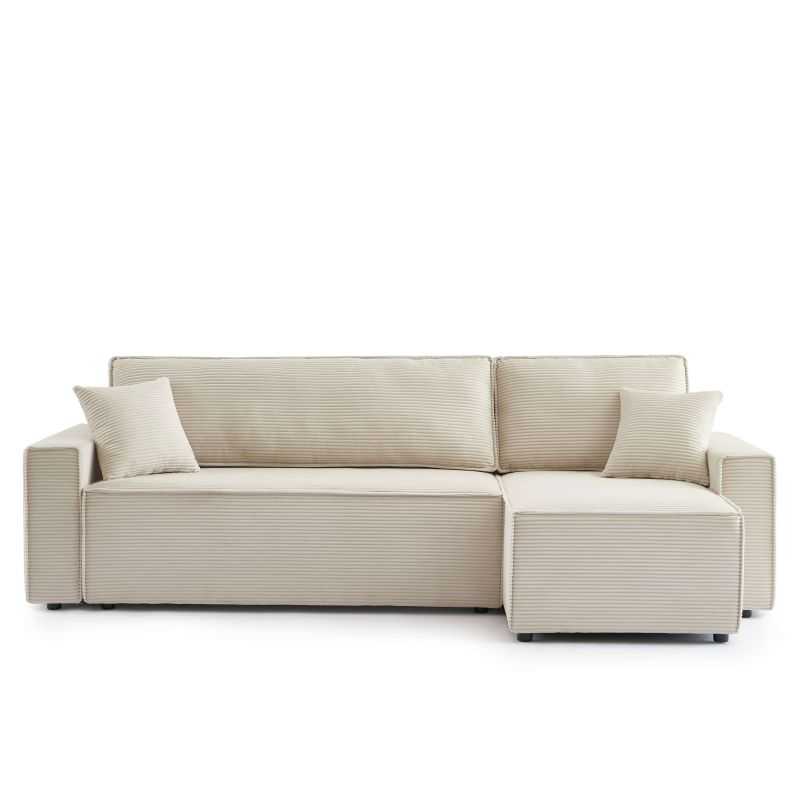 Canapé d'angle convertible et réversible 4 places ZOLA velours côtelé beige