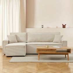 Canapé d'angle convertible et réversible 4 places ZOLA velours côtelé beige