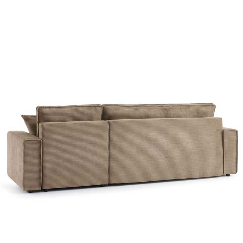 Canapé d'angle convertible et réversible 4 places ZOLA velours côtelé grège