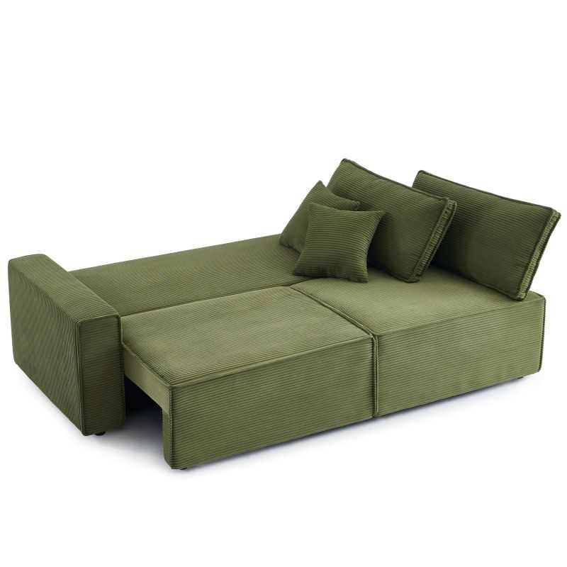 Canapé droit convertible 3 places ZOLA velours côtelé vert