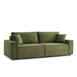 Canapé droit convertible 3 places ZOLA velours côtelé vert