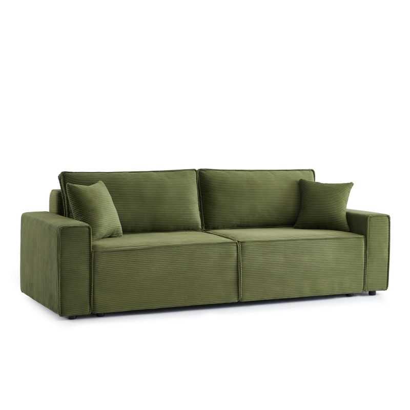 Canapé droit convertible 3 places ZOLA velours côtelé vert