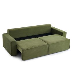 Canapé droit convertible 3 places ZOLA velours côtelé vert