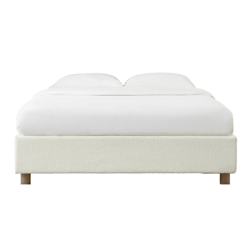 Lit coffre KORALL tissu bouclettes écru 160x200 sommier