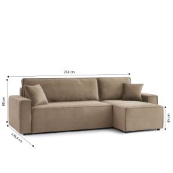 Canapé d'angle convertible et réversible 4 places ZOLA velours côtelé grège