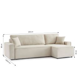 Canapé d'angle convertible et réversible 4 places ZOLA velours côtelé beige