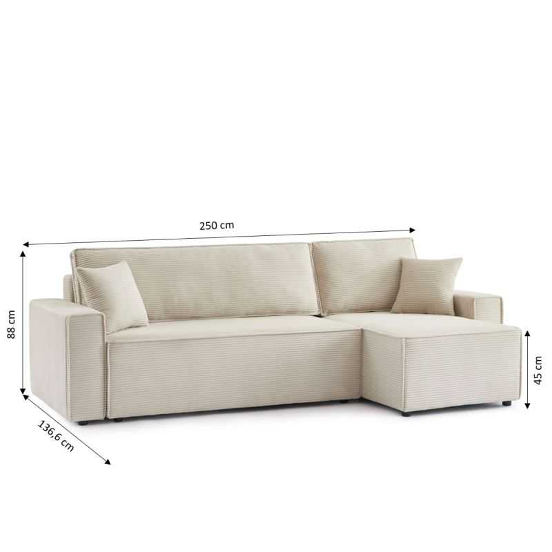 Canapé d'angle convertible et réversible 4 places ZOLA velours côtelé beige