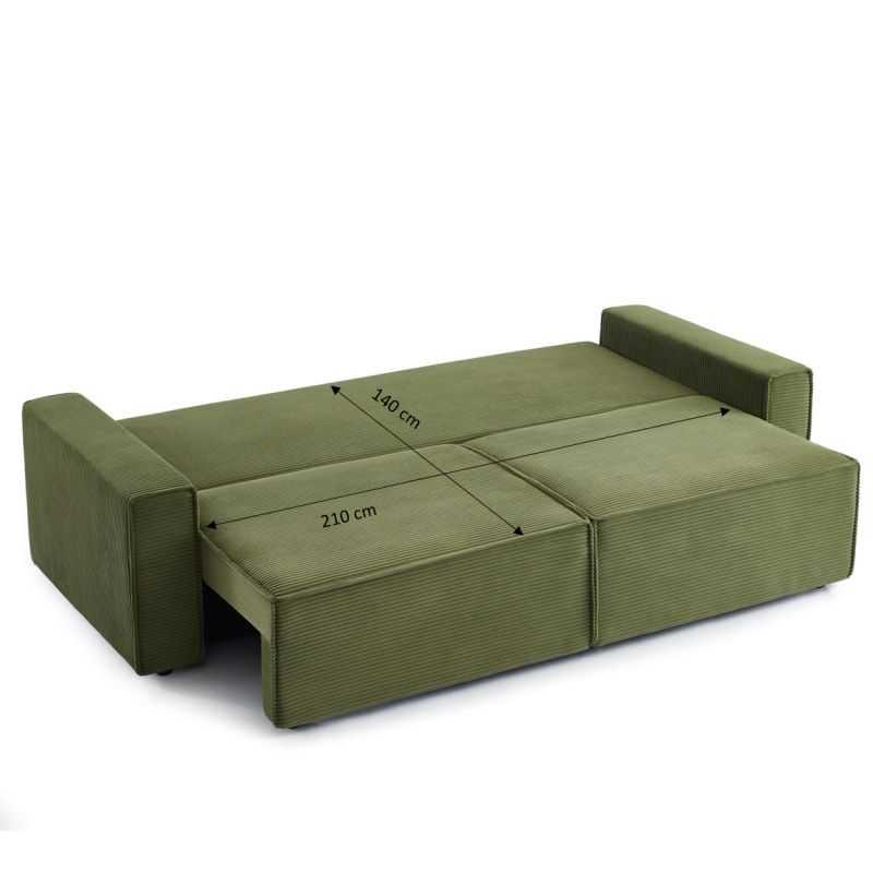 Canapé droit convertible 3 places ZOLA velours côtelé vert