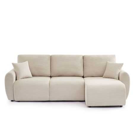 Canapé d'angle convertible et réversible 4 places DANILO velours côtelé beige