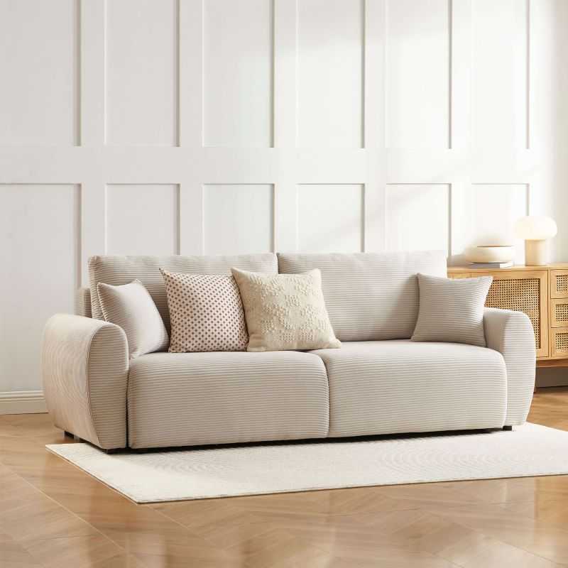 Canapé droit convertible 3 places DANILO velours côtelé beige