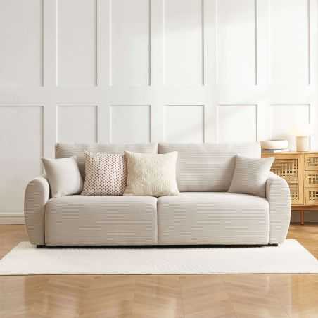 Canapé droit convertible 3 places DANILO velours côtelé beige