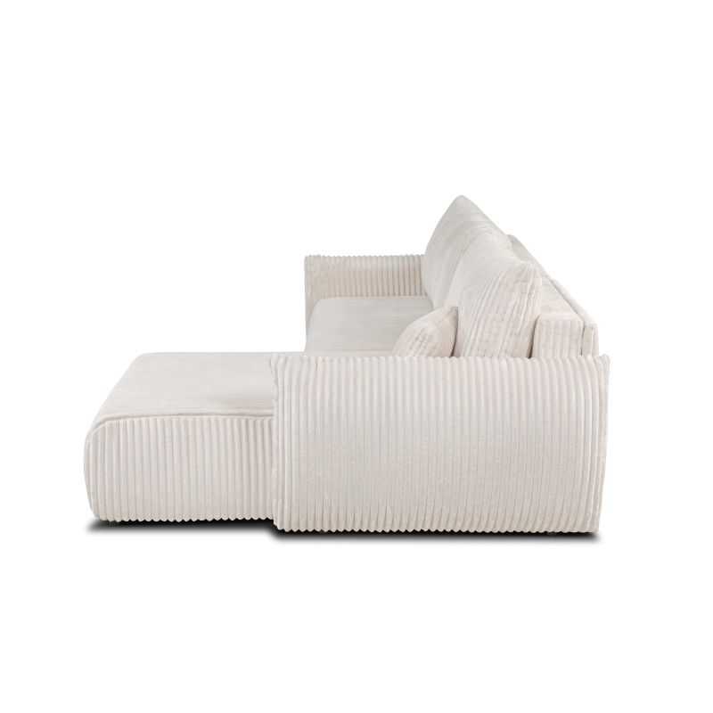 Canapé d'angle convertible et réversible GLORIA 4 places velours côtelé écru