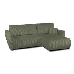Canapé d'angle convertible et réversible GLORIA 4 places velours côtelé vert sauge