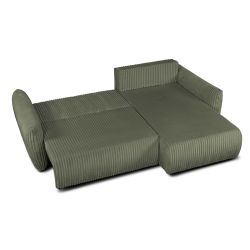 Canapé d'angle convertible et réversible GLORIA 4 places velours côtelé vert sauge
