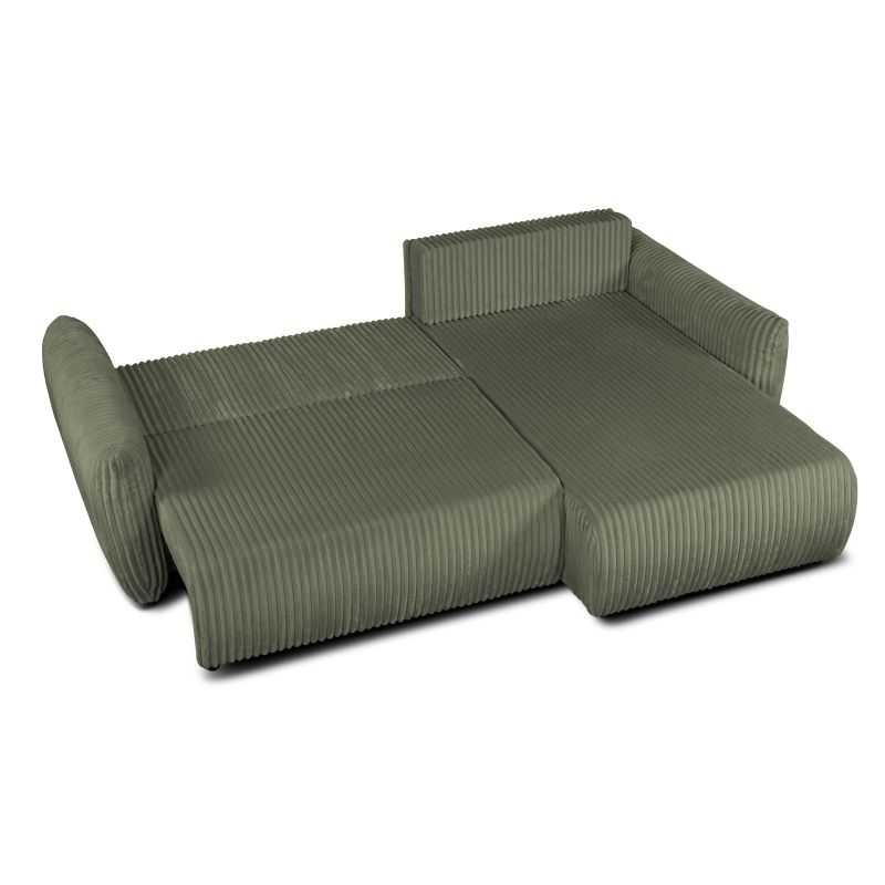 Canapé d'angle convertible et réversible GLORIA 4 places velours côtelé vert sauge