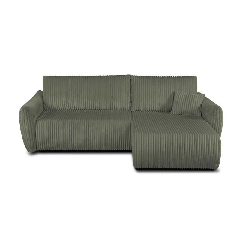 Canapé d'angle convertible et réversible GLORIA 4 places velours côtelé vert sauge