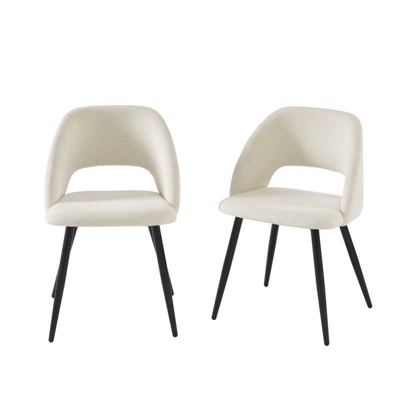 Lot de 2 chaises VINTAGE velours côtelé beige crème pieds métal noir