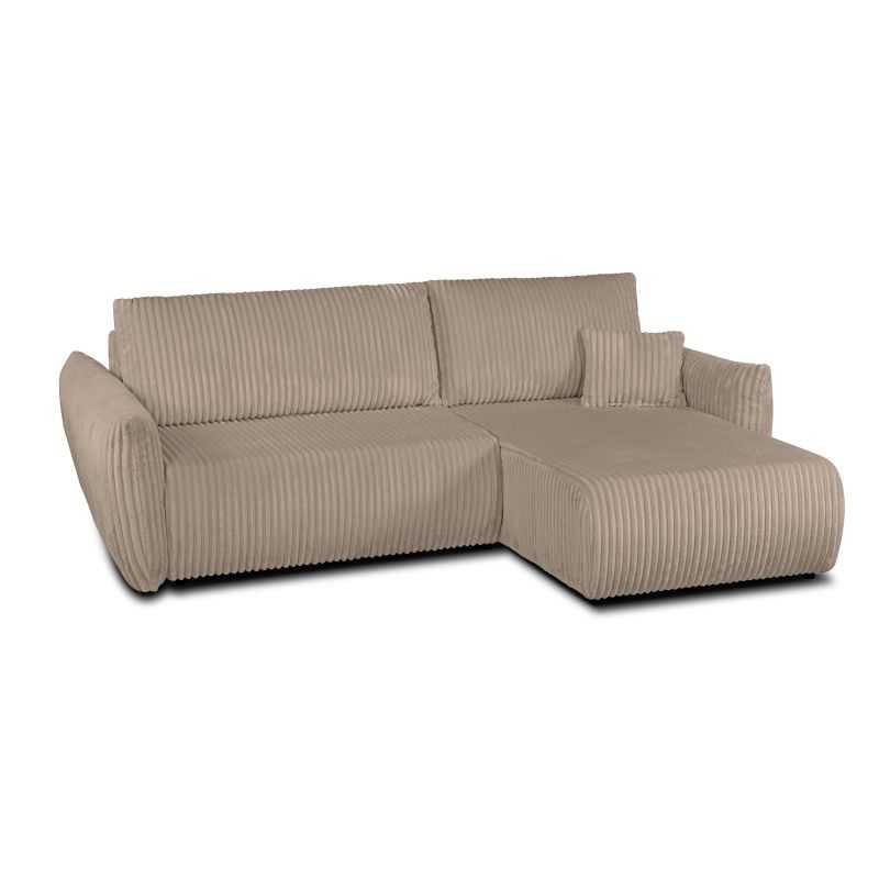 Canapé d'angle convertible et réversible GLORIA 4 places velours côtelé taupe