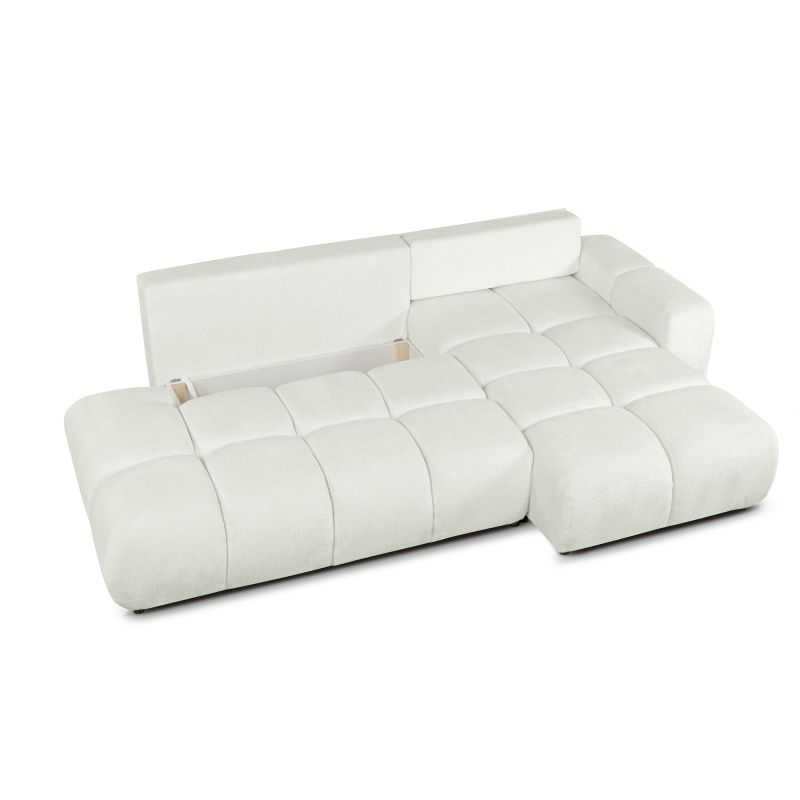 Canapé d'angle droit convertible SORELLA 4 places tissu chenille écru