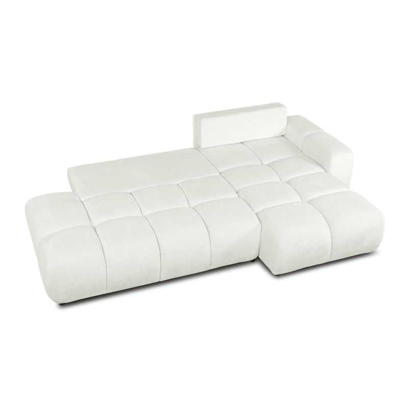 Canapé d'angle droit convertible SORELLA 4 places tissu chenille écru